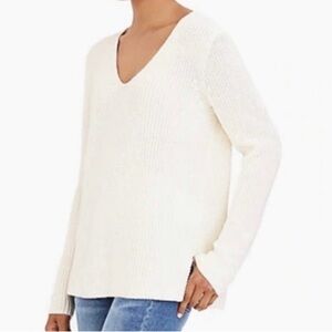 J CREW Mercantile White Ribbed Cotton V Neck Y2K Sweater M